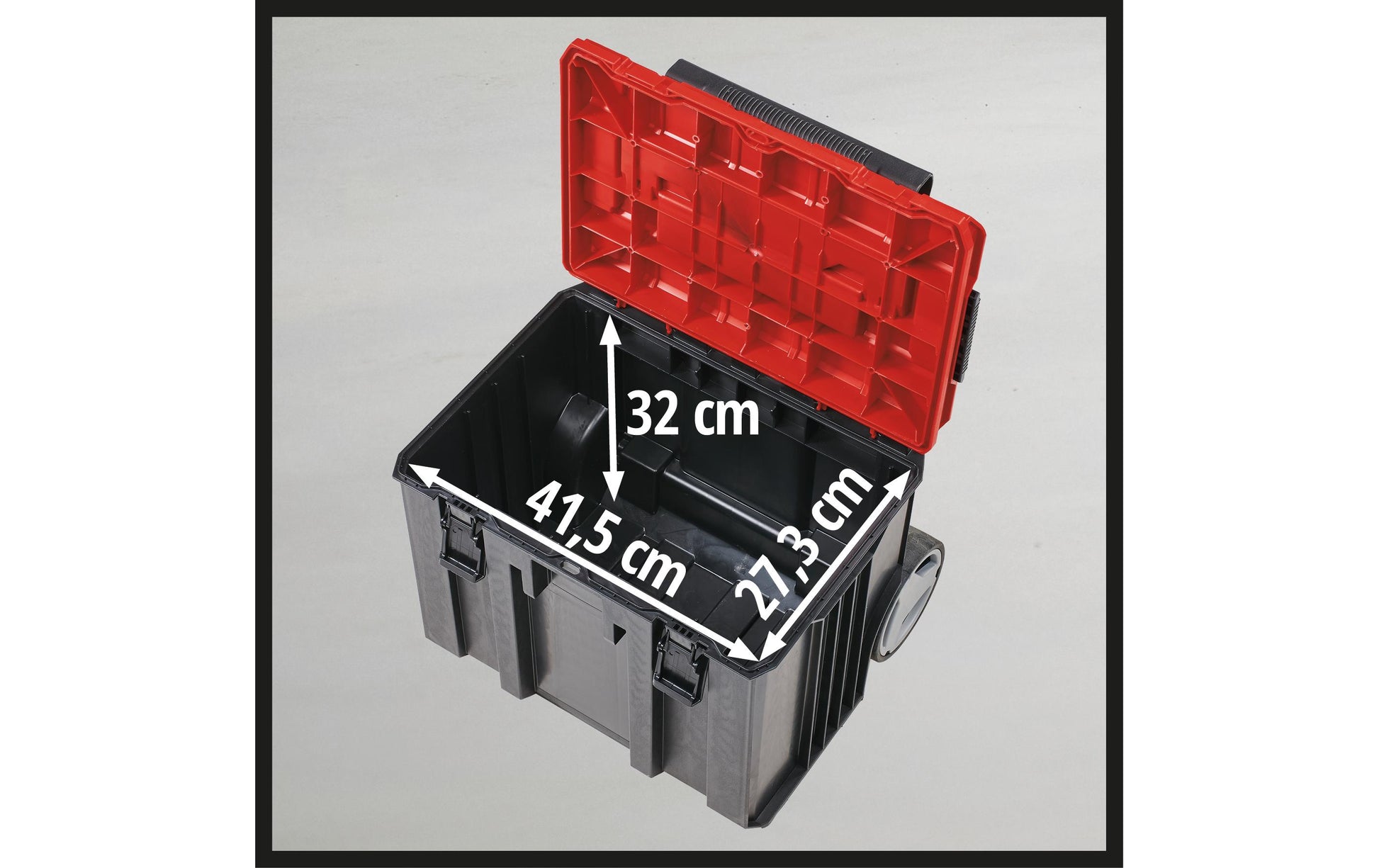 Einhell E-Case L Systemkoffer – leer, mit Rollen (2), rot, PP, B 415 × H 320 × T 273 mm