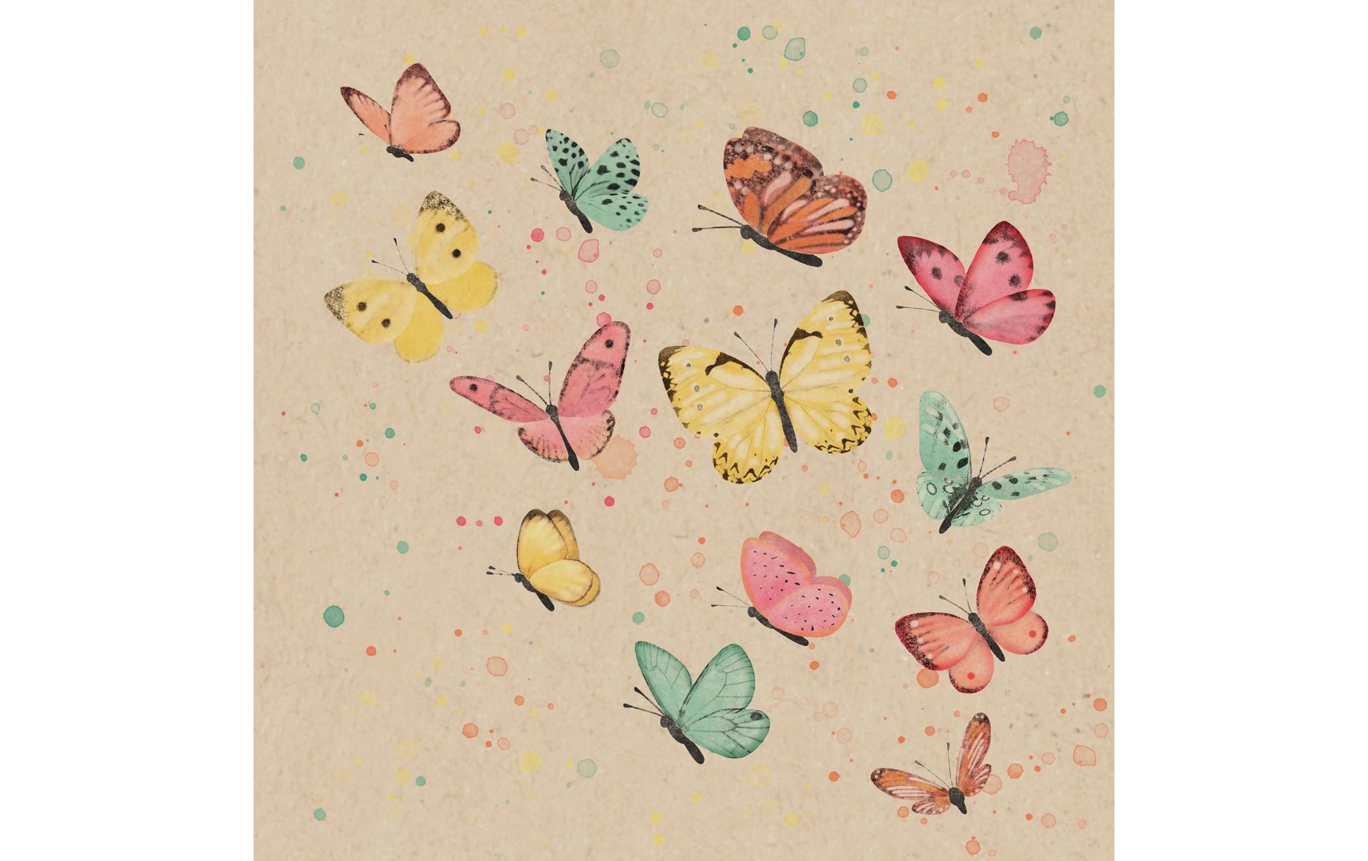 Braun + Company Servietten Natural Butterflies – mehrfarbig – 33 × 33 cm, 3-lagig – 20 Stück