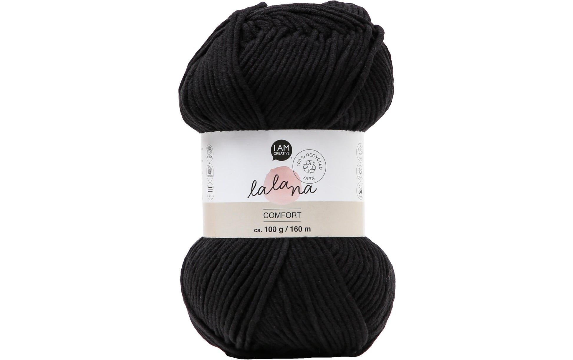 lalana Comfort Garn Schwarz – 100 g, 160 m, Nadel 3 mm, 55% Baumwolle/45% Polyacryl, 1 Stk.