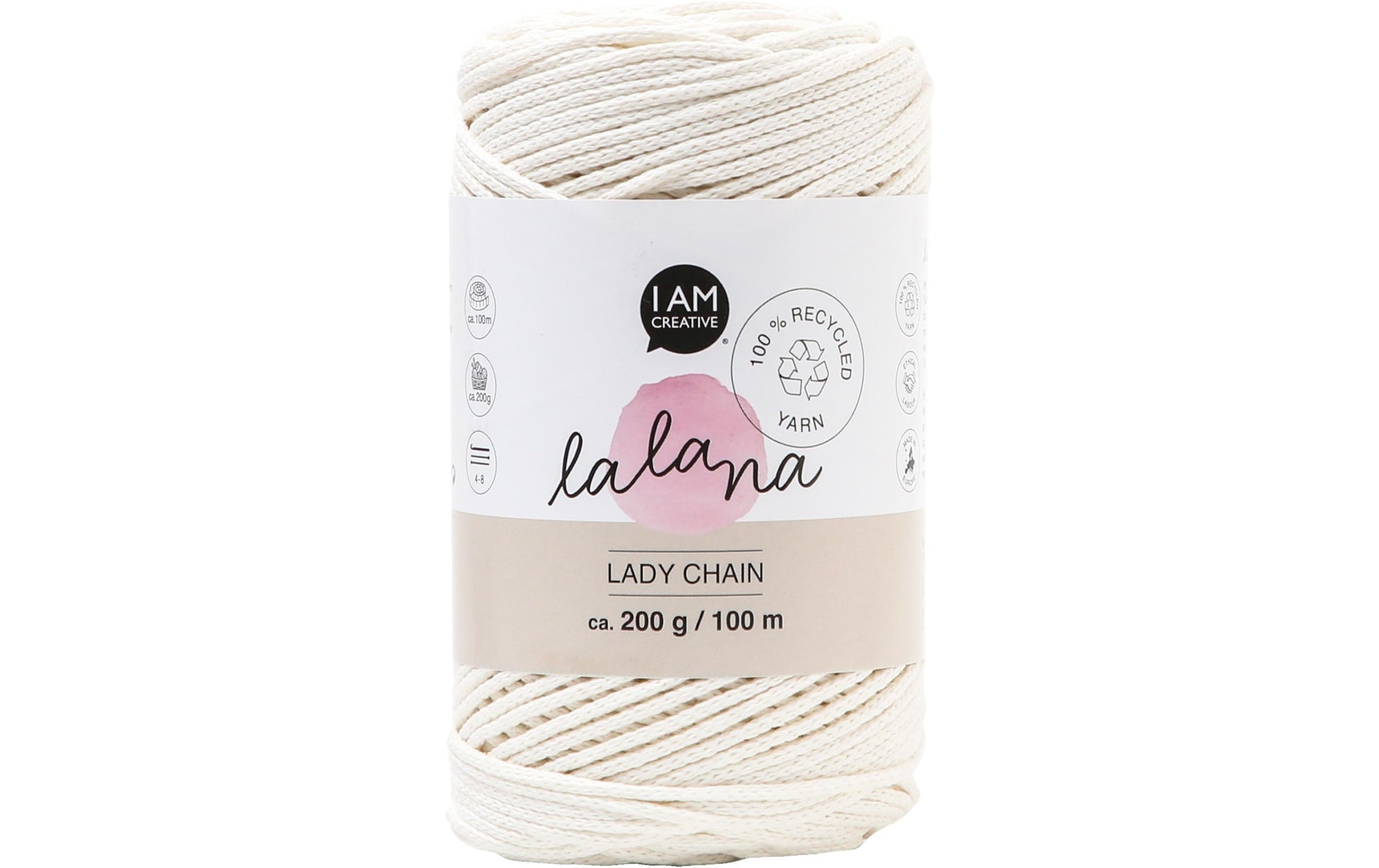 lalana Lady Chain Garn Creme – 200 g, 100 m, Nadel 8 mm, 80% Baumwolle/20% andere Fasern