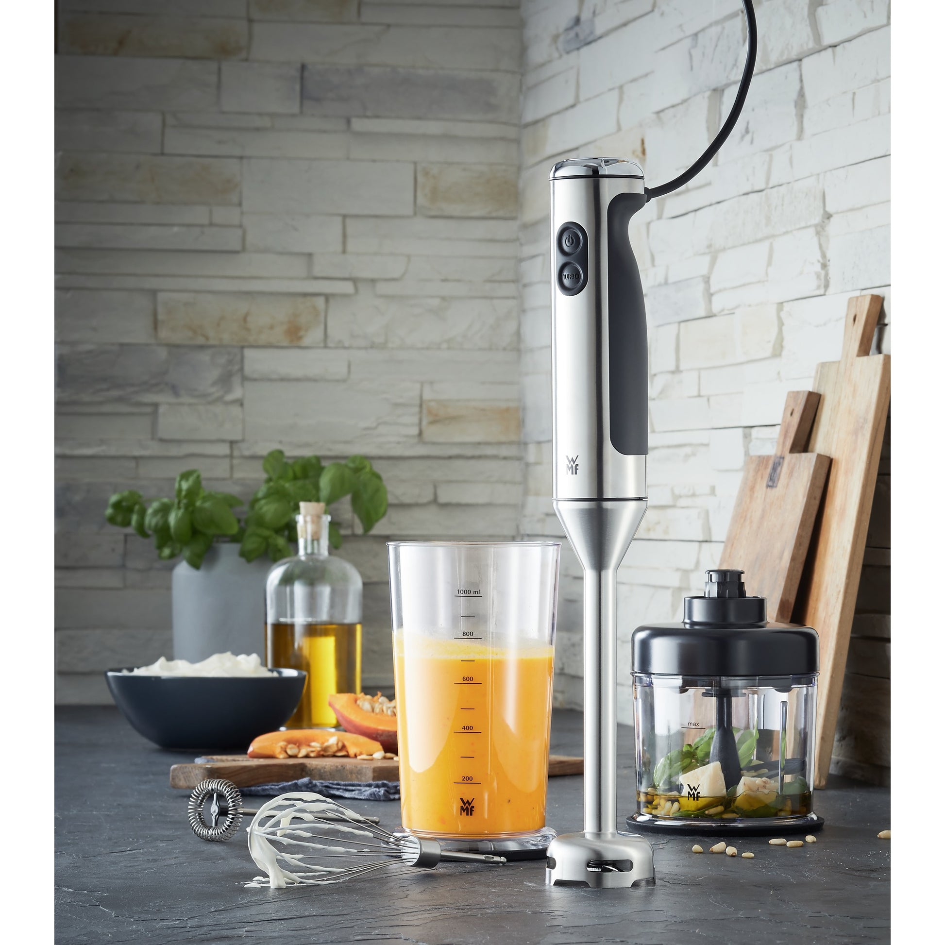 WMF LINEO Stabmixer – 1 l, 700 W, Zerkleinerer & Milchaufschäumer – schwarz/edelstahl