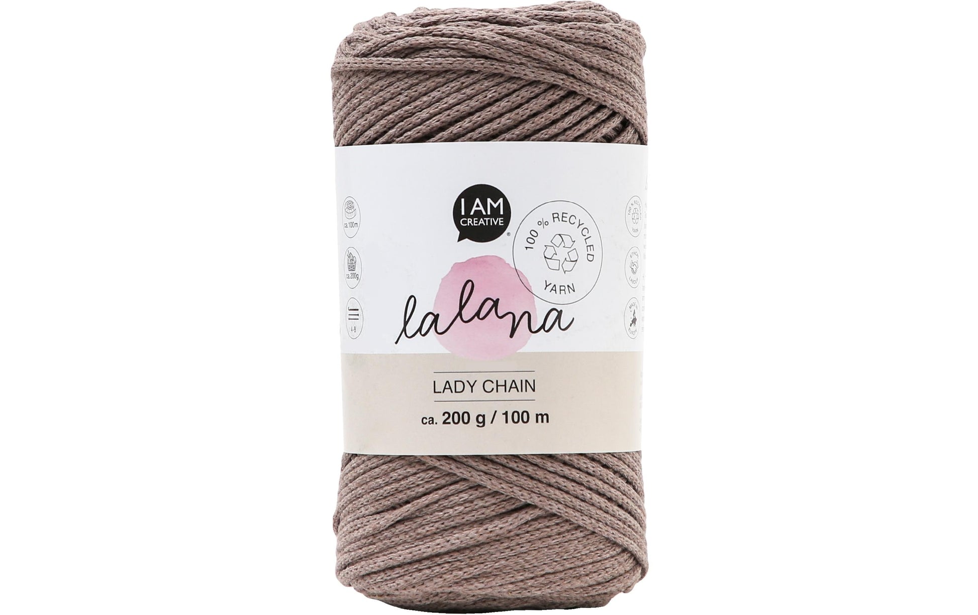 lalana Lady Chain Wolle Braun – 200 g, 100 m, 80% Baumwolle/20% andere Fasern, Nadel 8 mm, 1 Stk.