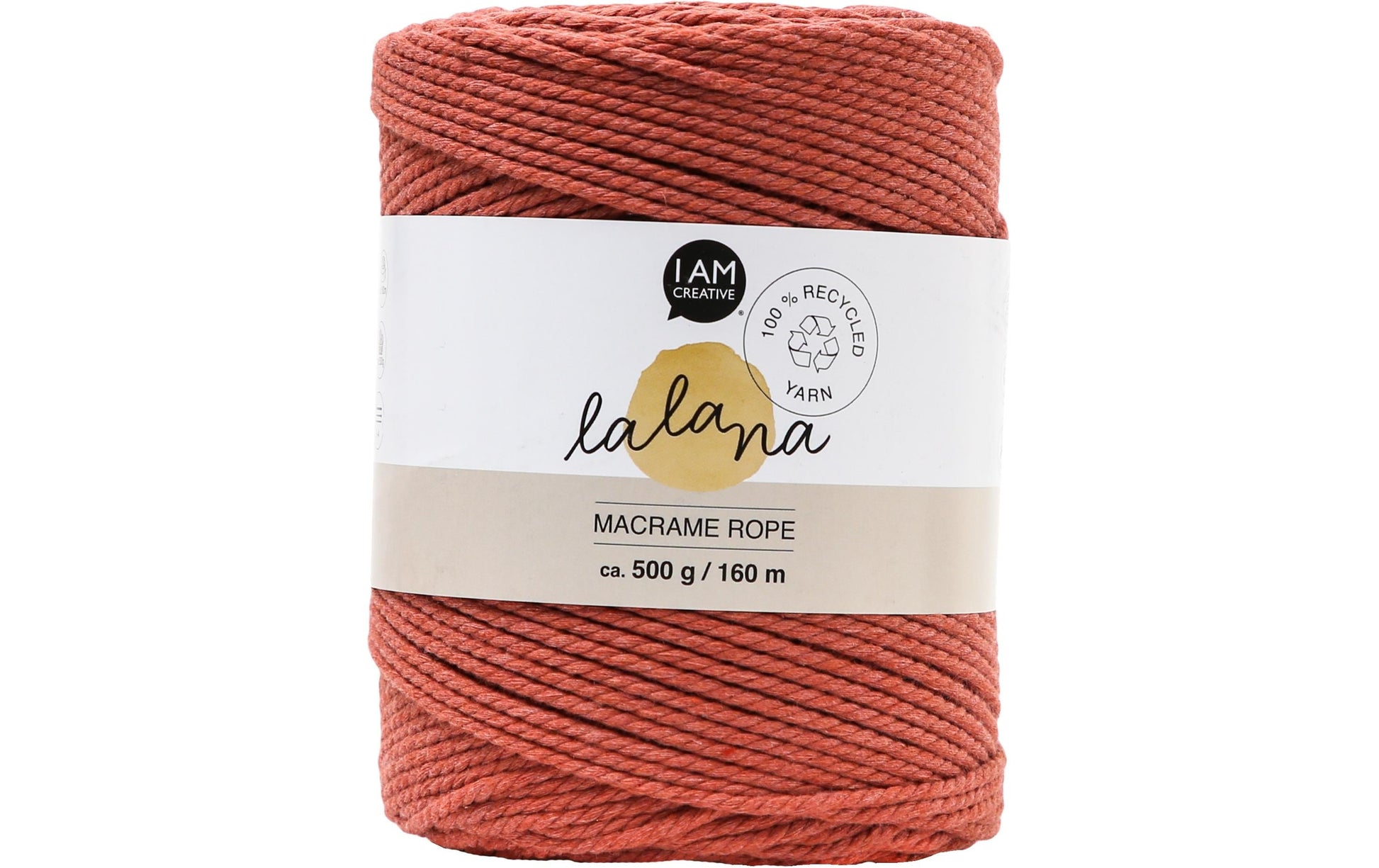 lalana Makramee-Kordel Rostbraun – Ø 2 mm, 500 g, 160 m, 80% Baumwolle/20% andere Fasern