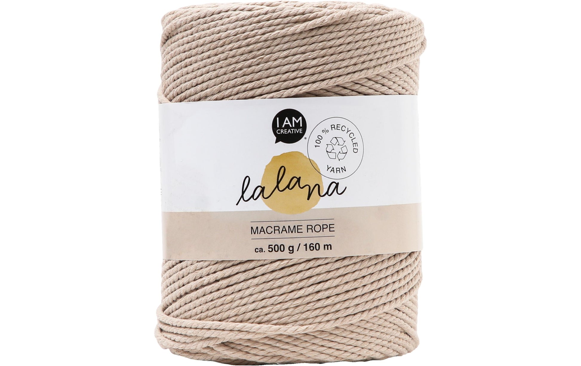 lalana Makramee-Kordel Beige – Ø 2 mm, 500 g, 160 m, 80% Baumwolle/20% andere Fasern