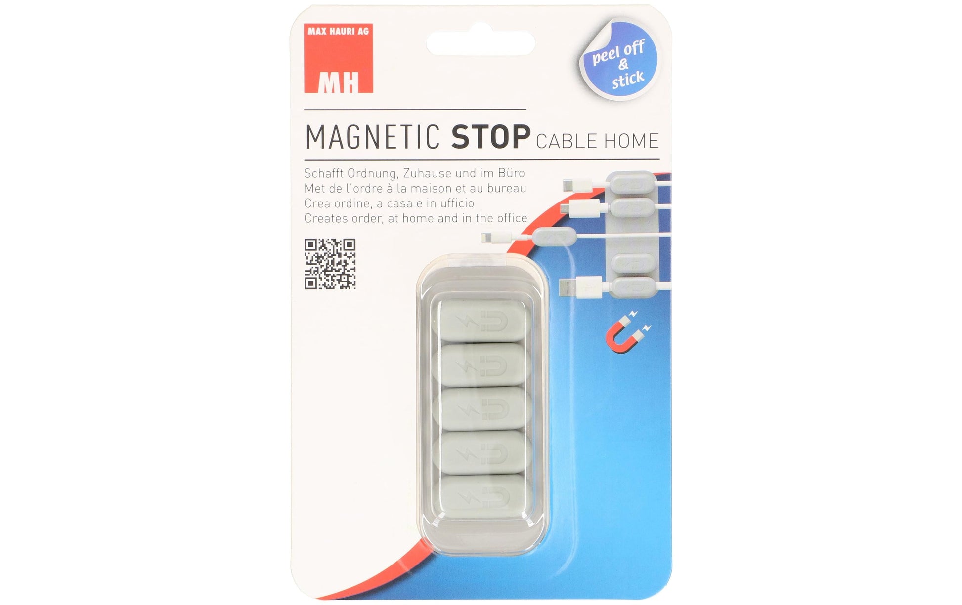 Max Hauri AG Max Hauri Kabelhalter, magnetisch, selbstklebend, Ø 3,5 mm, 5er-Pack – grau