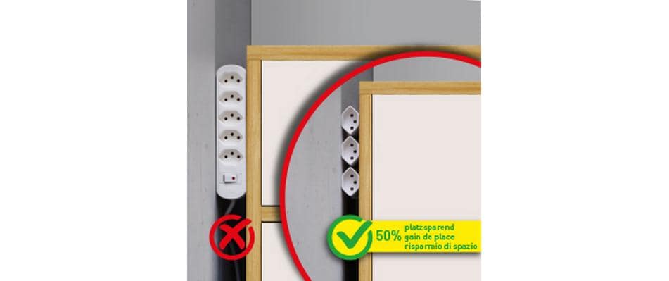 Max Hauri AG Max Hauri Steckdosenleiste, 3×T13, mit Schalter, 2 m, klappbar 180° – weiss