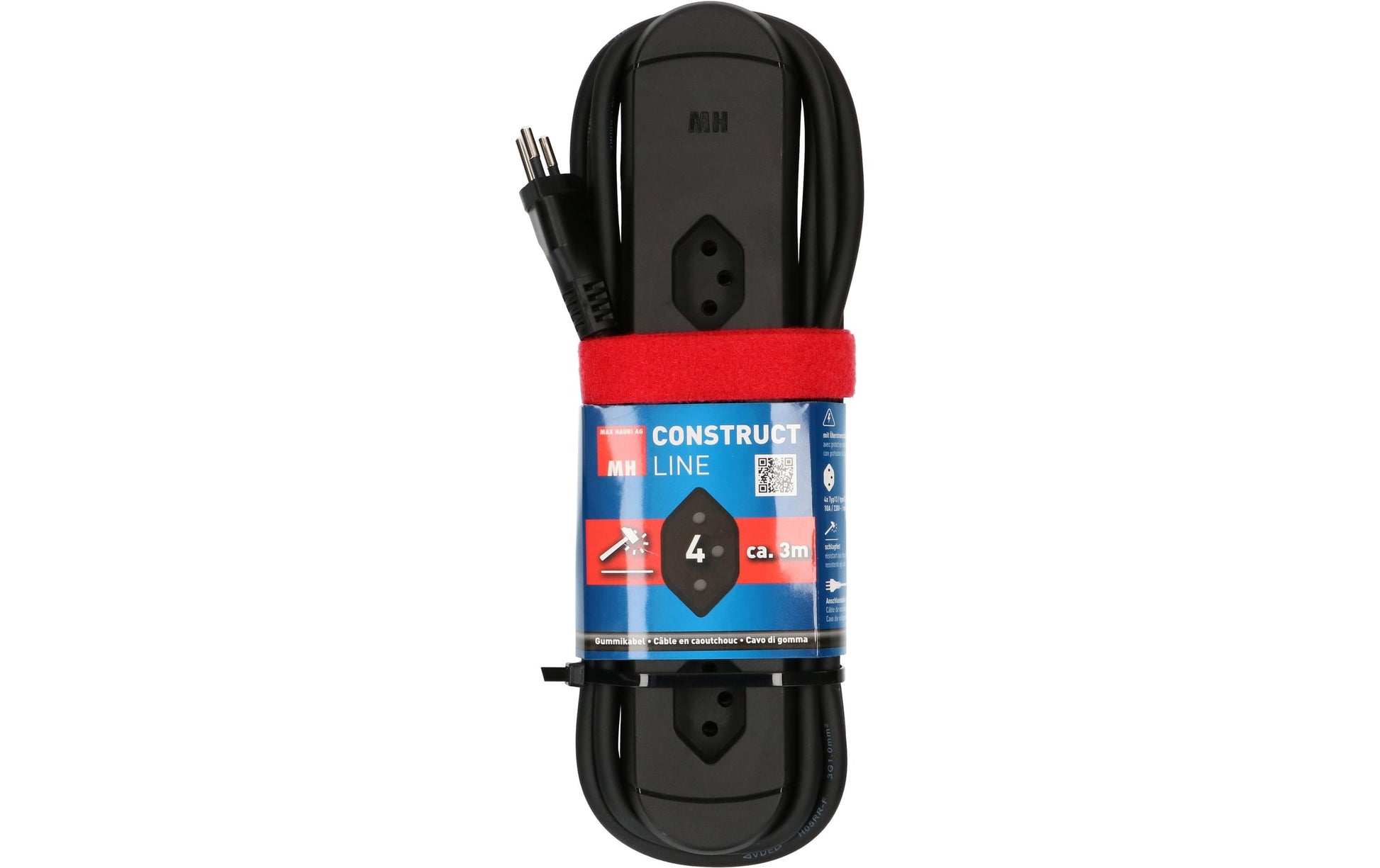 Max Hauri AG Max Hauri Construct Line Steckdosenleiste – 4× T13, 3 m, ohne Schalter, schwarz