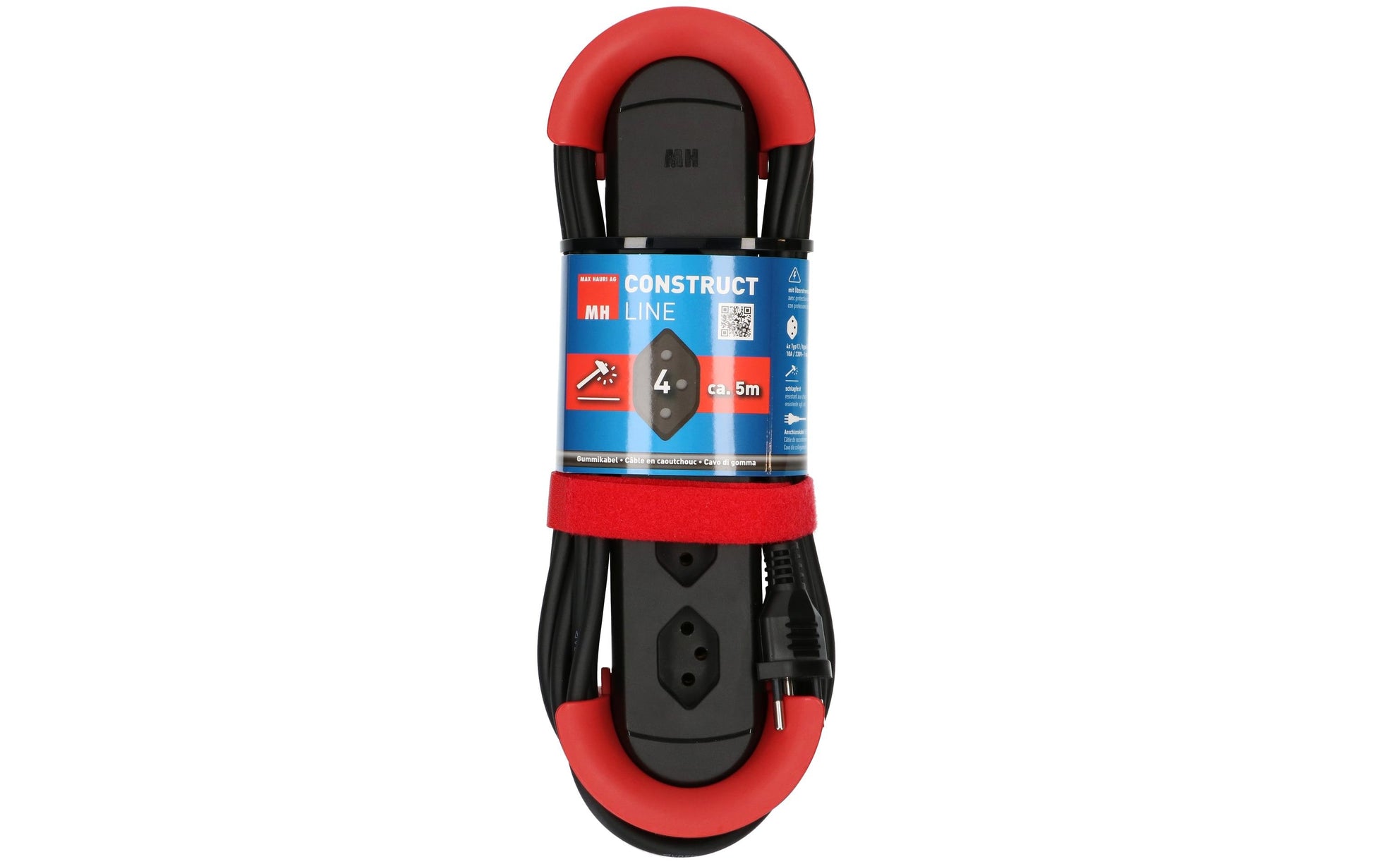 Max Hauri AG Max Hauri Construct Line Steckdosenleiste, 4×T13, 5 m, IP20, Eingang T12, Befestigungslaschen – Schwarz/Rot
