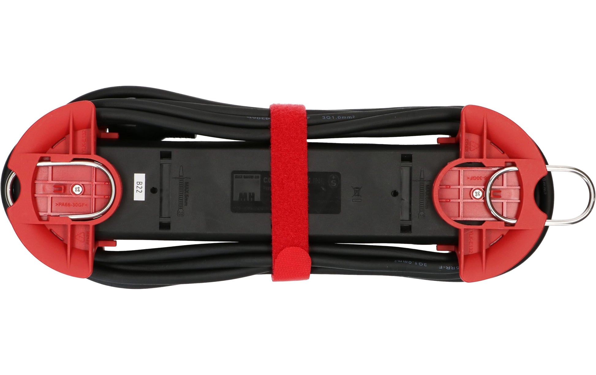 Max Hauri AG Max Hauri Construct Line Steckdosenleiste, 4×T13, 5 m, IP20, Eingang T12, Befestigungslaschen – Schwarz/Rot