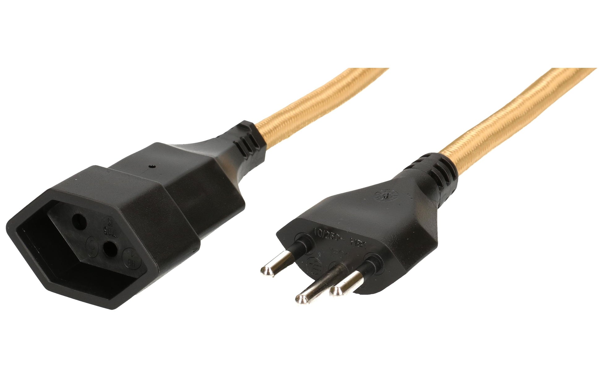 MaxTex Verlängerungskabel – T12–T13, 3 m, Innen, 3×1 mm², Schwarz/Gold