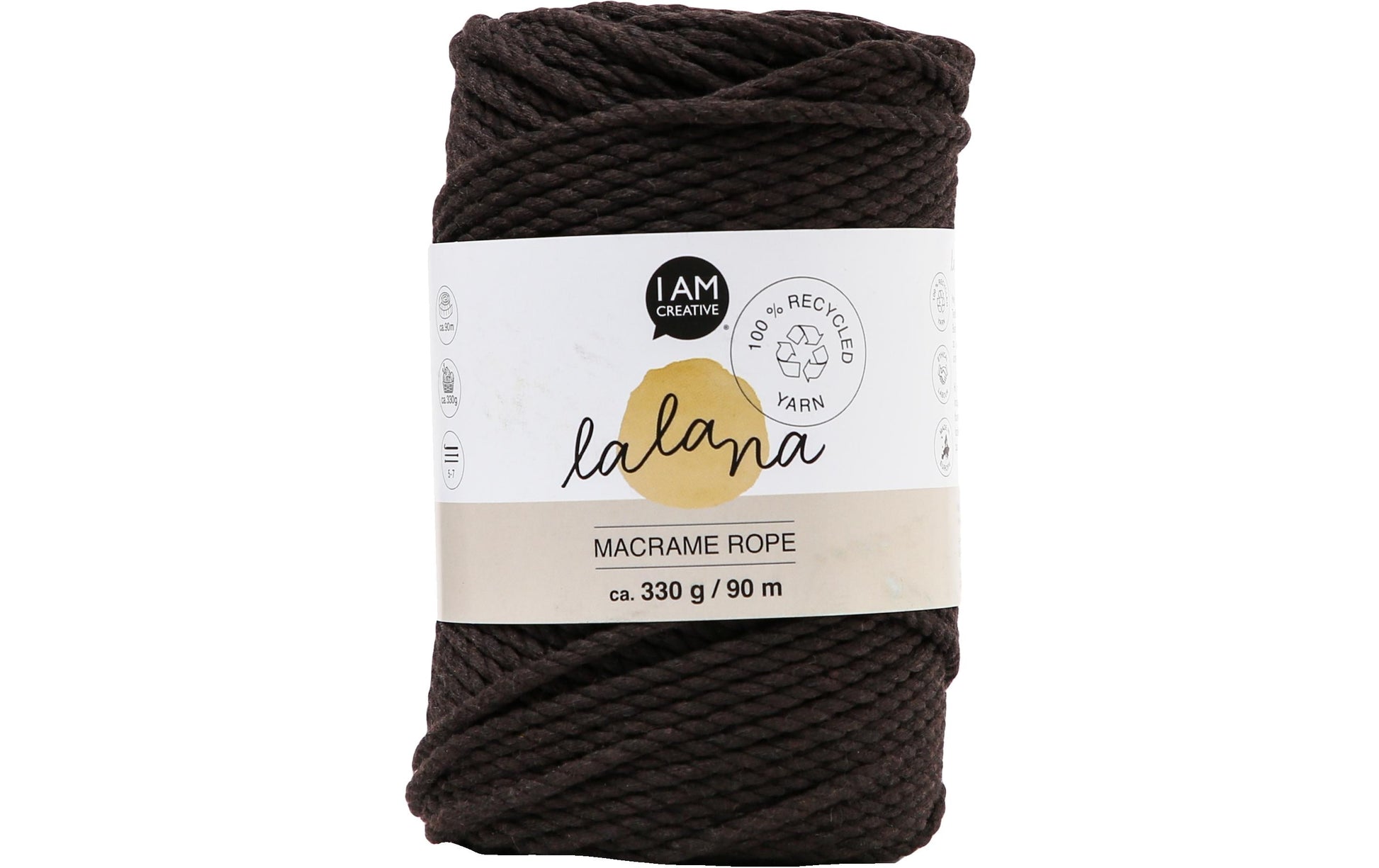 lalana Makramee-Kordel Dunkelbraun – Ø 3 mm, 330 g, 90 m, 80% Baumwolle/20% andere Fasern