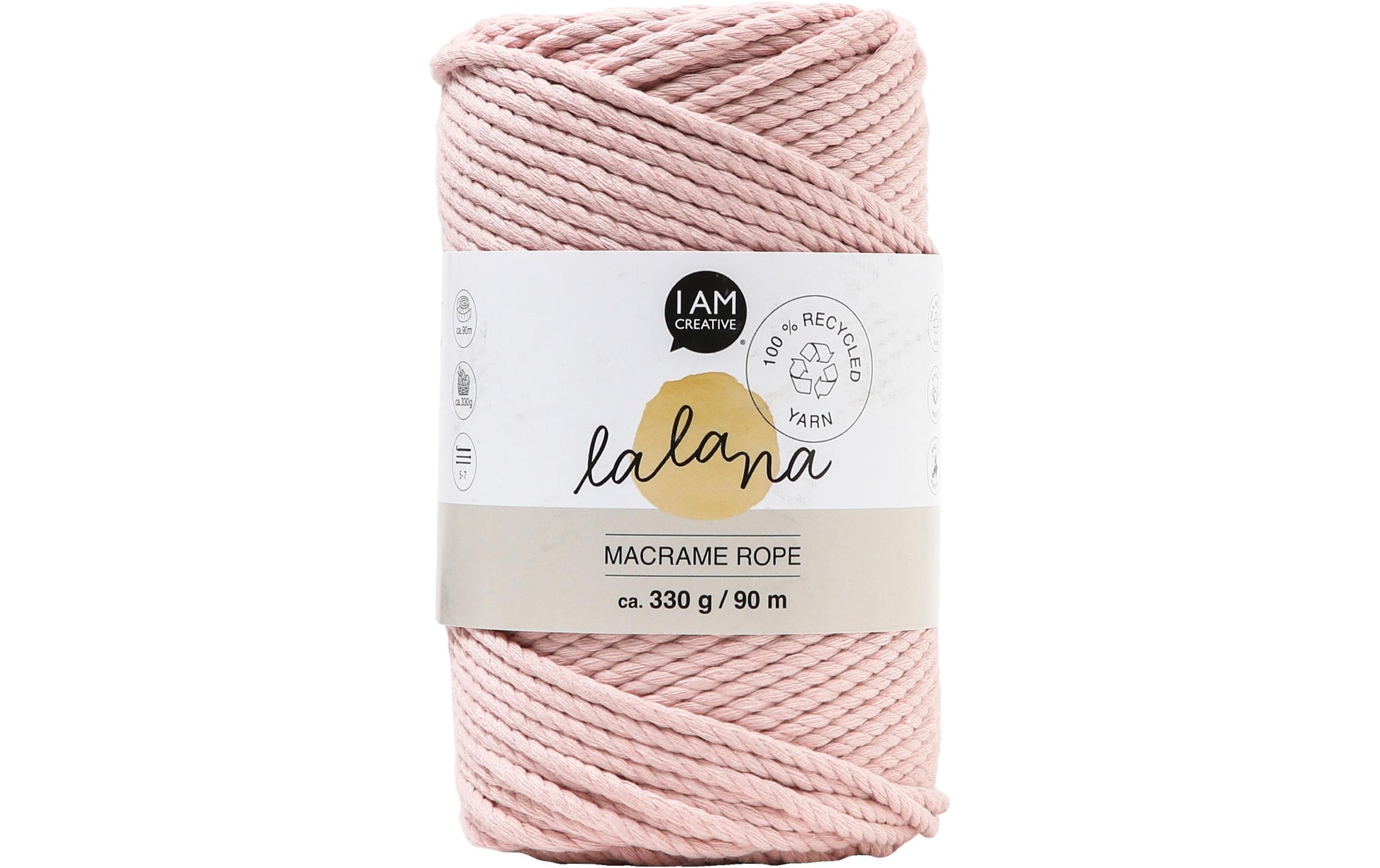 lalana Makramee-Kordel Hellrosa – Ø 3 mm, 330 g, 90 m, 80% Baumwolle/20% andere Fasern