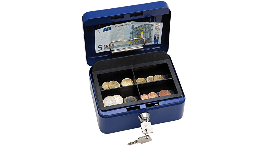 Wedo Geldkassette – mit Schlüssel – 25 × 18 × 9 cm – Blau – Stahl