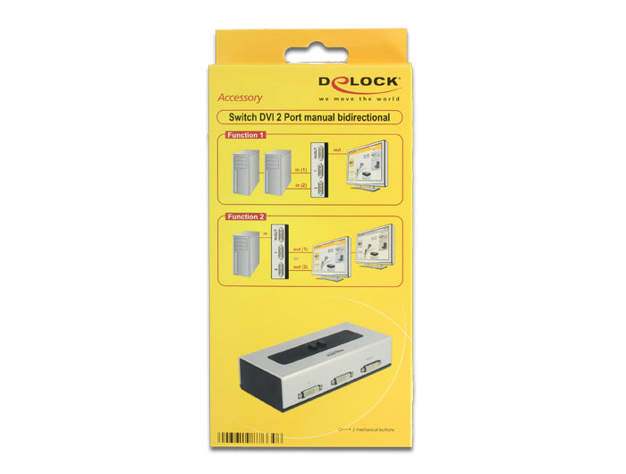 DeLOCK 87664 DVI-Switchbox, 2× DVI zu 1× DVI – 1920 × 1200, manuell – Schwarz/Grau