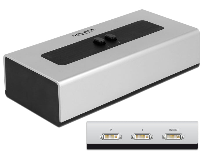 DeLOCK 87664 DVI-Switchbox, 2× DVI zu 1× DVI – 1920 × 1200, manuell – Schwarz/Grau
