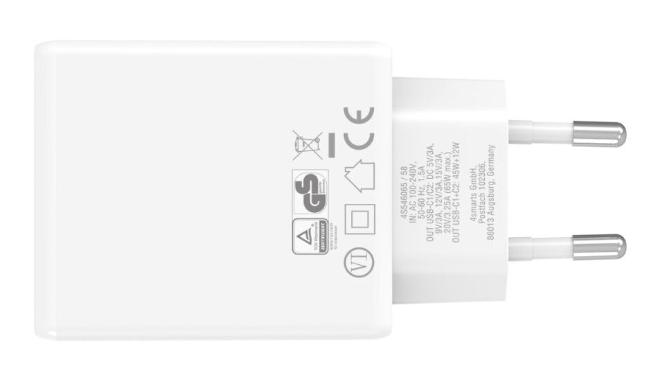 4smarts PDPlug Slim Dual Netzteil – 65 W, 2× USB-C, PD, GaN – für Nintendo Switch, Universal, Laptop u. a.
