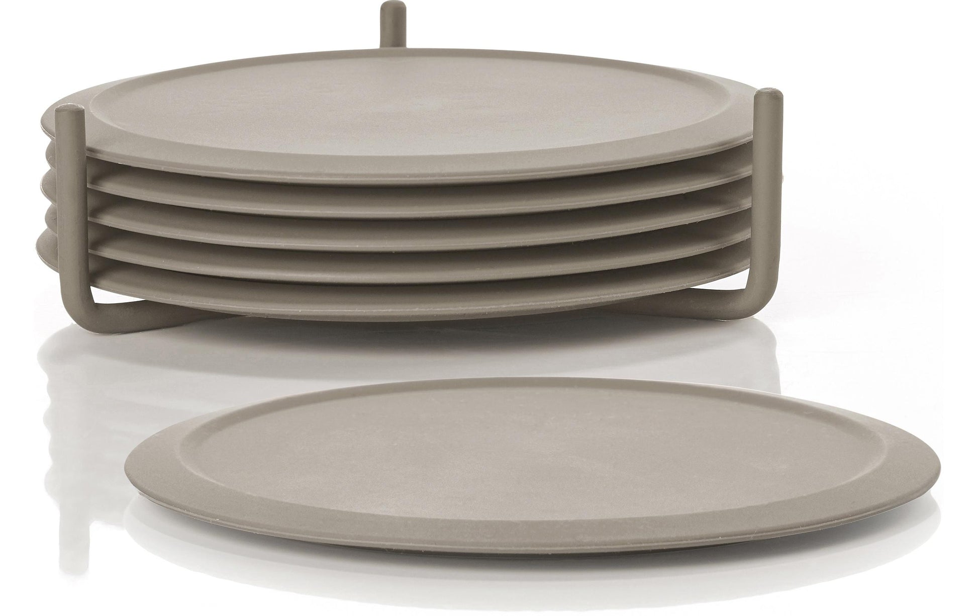 Zone Denmark Glasuntersetzer – 6er Set, Ø 10 cm, H 3,1 cm, Silikon/Metall, Taupe