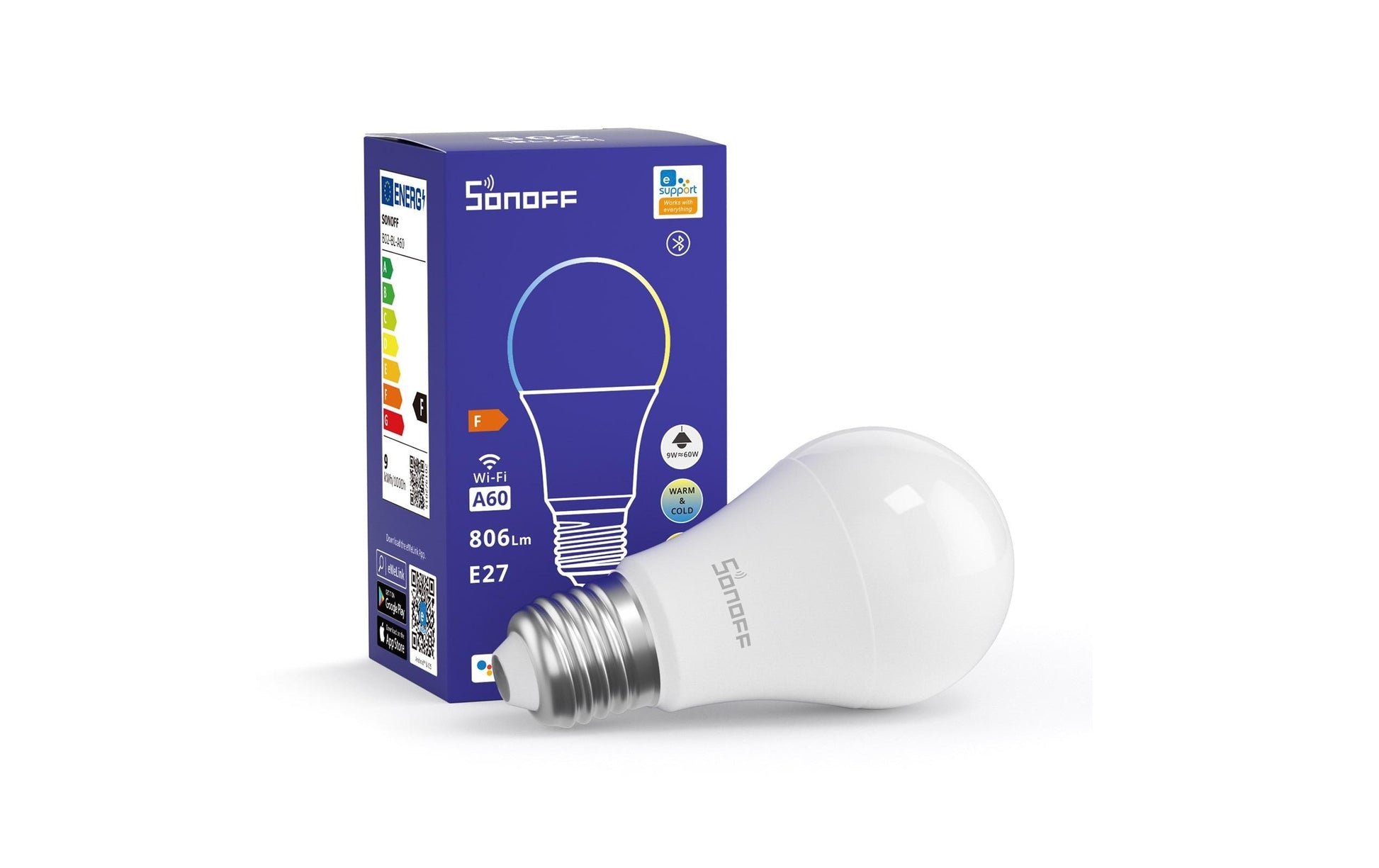 Sonoff Smart-Leuchtmittel E27 A60 – 2700–6500 K, 806 lm, 9 W, WLAN/Bluetooth – für Alexa, Google Assistant