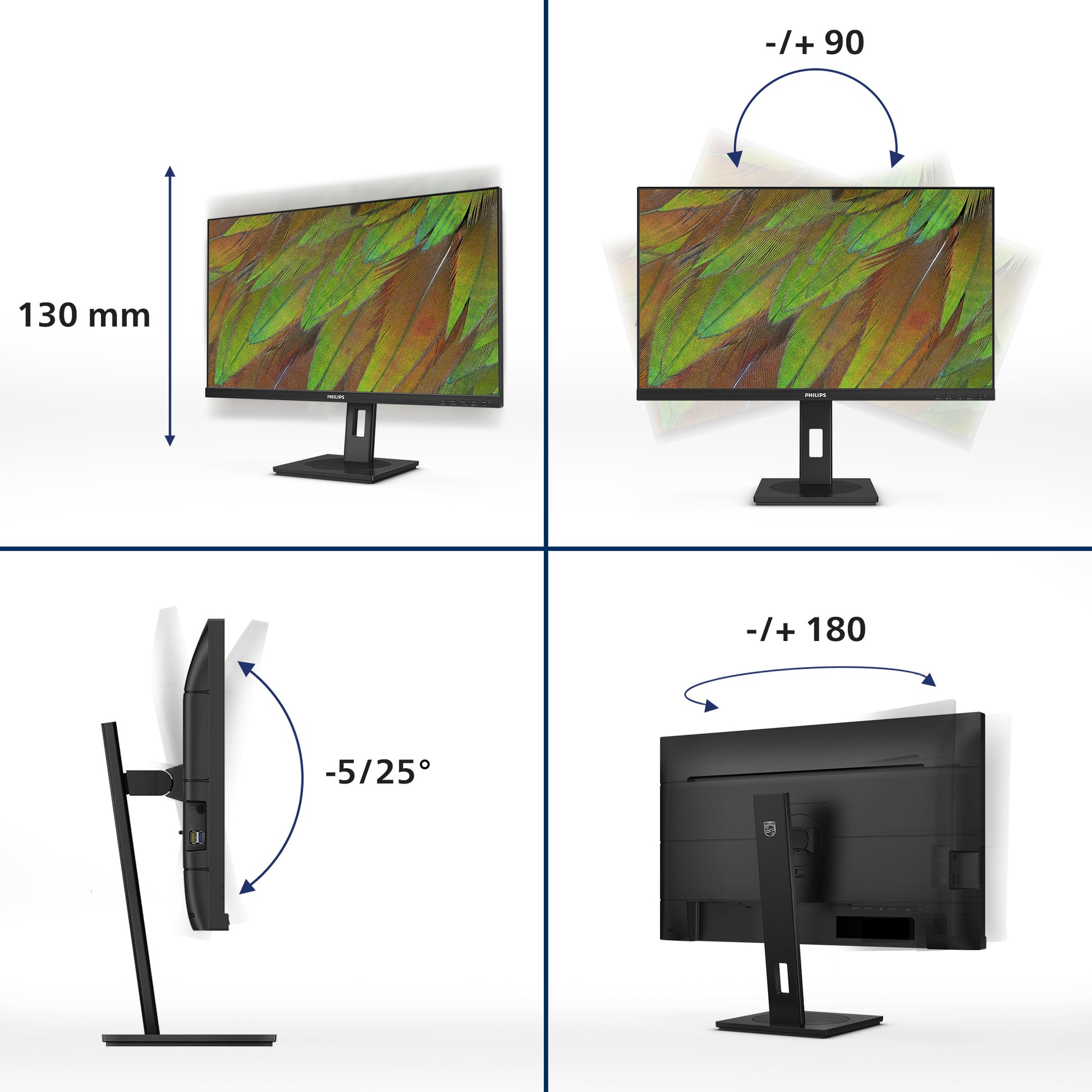 Philips 27B1U3900/00 – Monitor, 27" 3840 × 2160 (UHD 4K), IPS, 60 Hz, USB-C, 2× HDMI, VESA 100 × 100, Schwarz