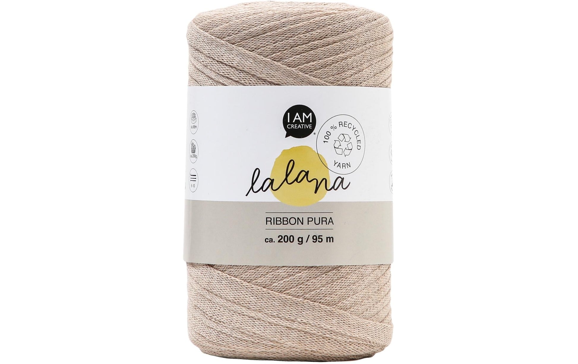 lalana Ribbon Pura Textilgarn Beige – 200 g, 95 m, 80% Baumwolle/20% Polyester
