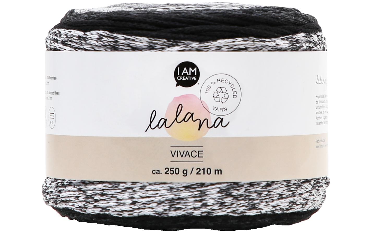 lalana Vivace Lipari Wolle Schwarz – 80% Baumwolle/20% andere Fasern, 250 g, 210 m, Nadel 8 mm, 1 Stk.