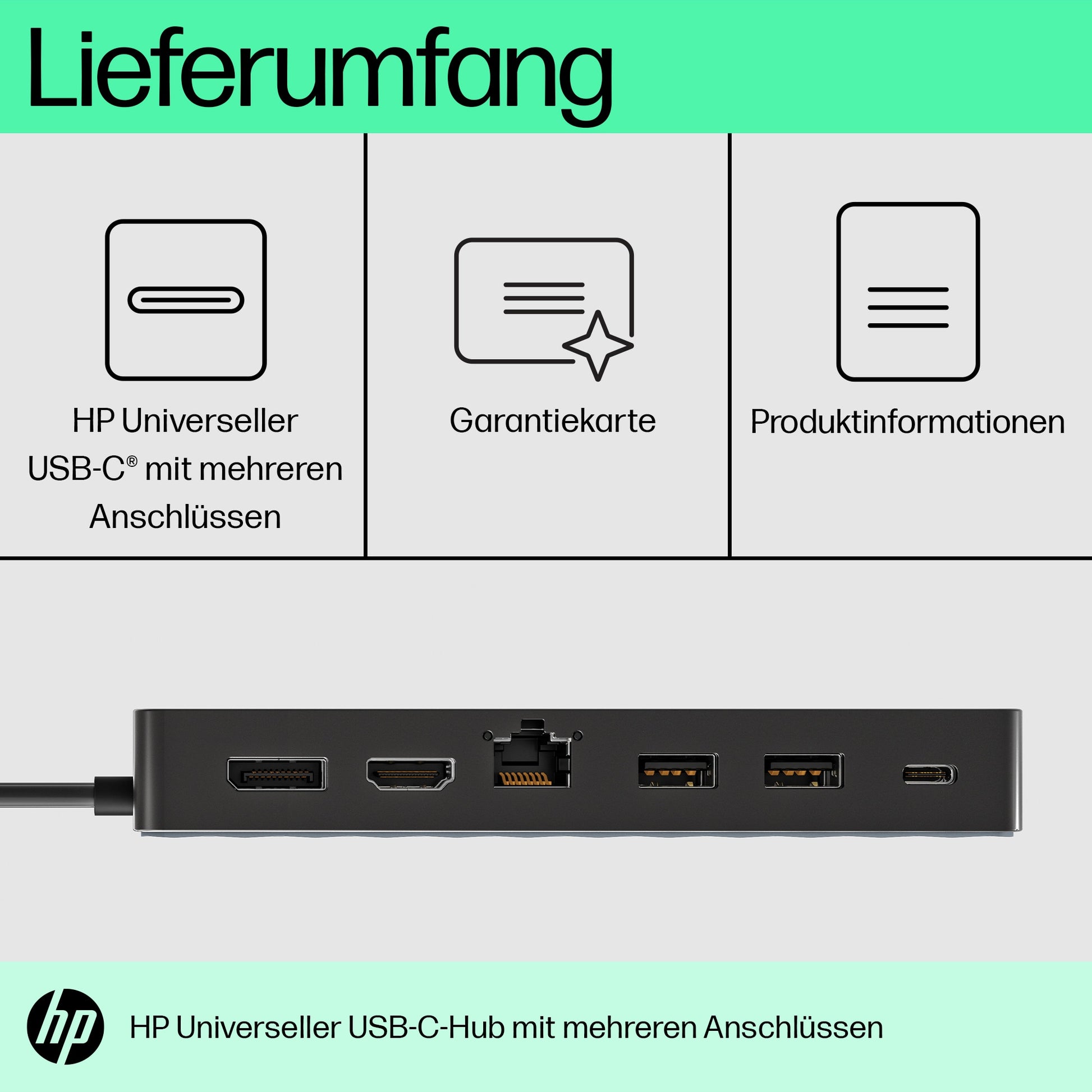 HP Multiport-Adapter – USB-C, 1× DP, 1× HDMI, 2× USB-A