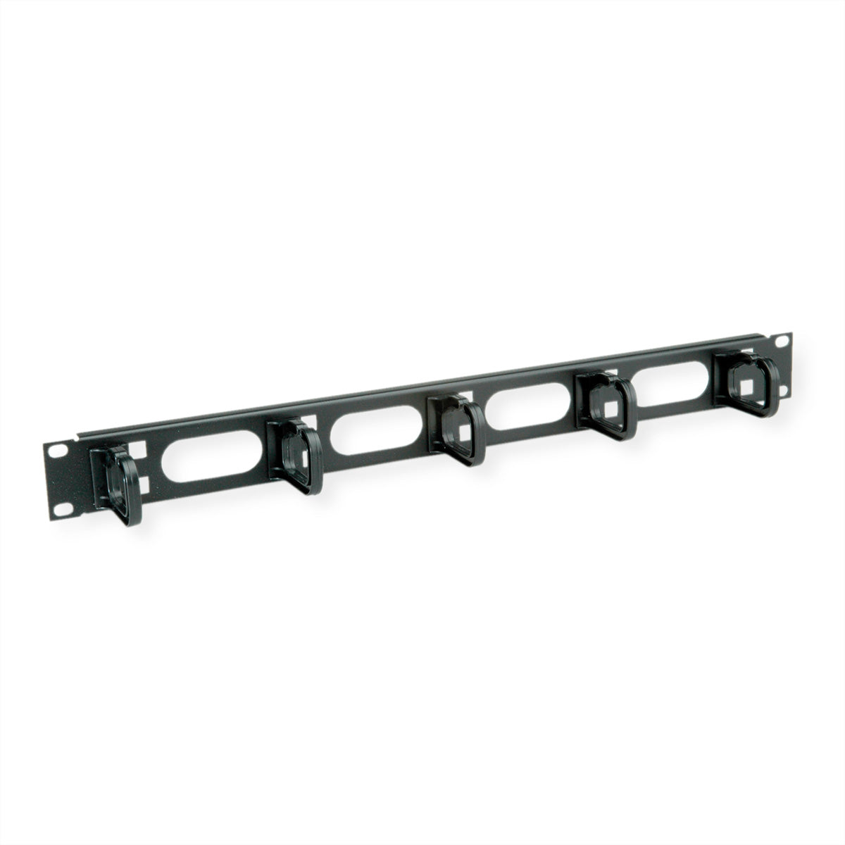 Conteg 19"-Kabelführung, 1U, 5× Kabelösen 40×50 mm, Schwarz