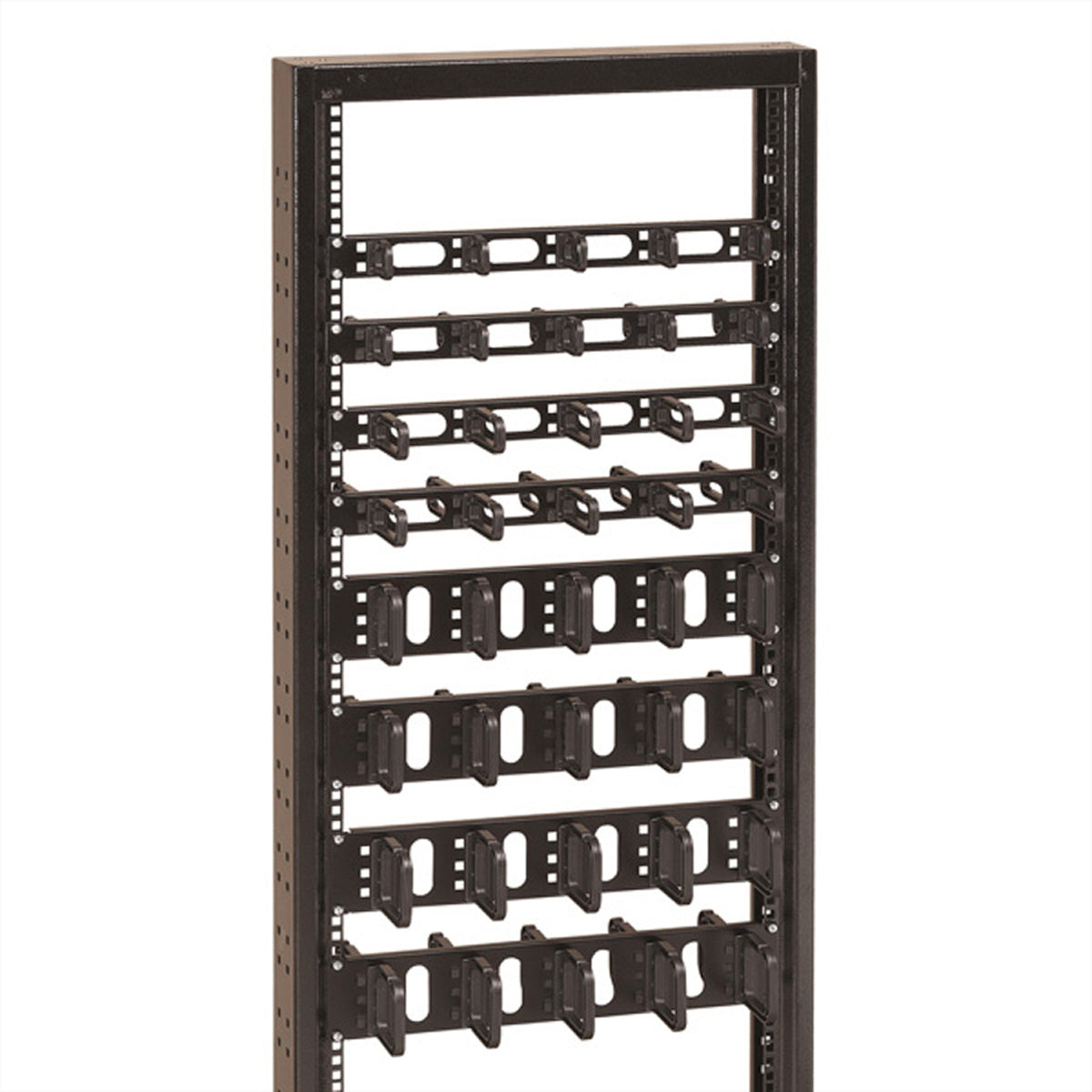 Conteg 19" Kabelführungs-Panel 1U, 5 Kabelösen (40×80 mm) – Schwarz