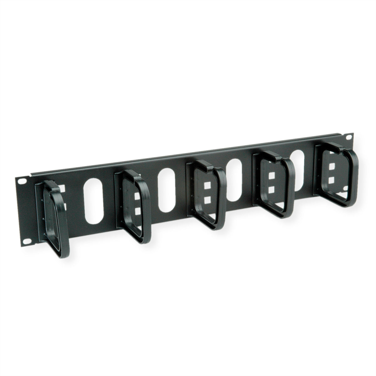 Conteg 19"-Kabelführung – 2 HE, 5× Kabelösen 80 × 80 mm, Schwarz