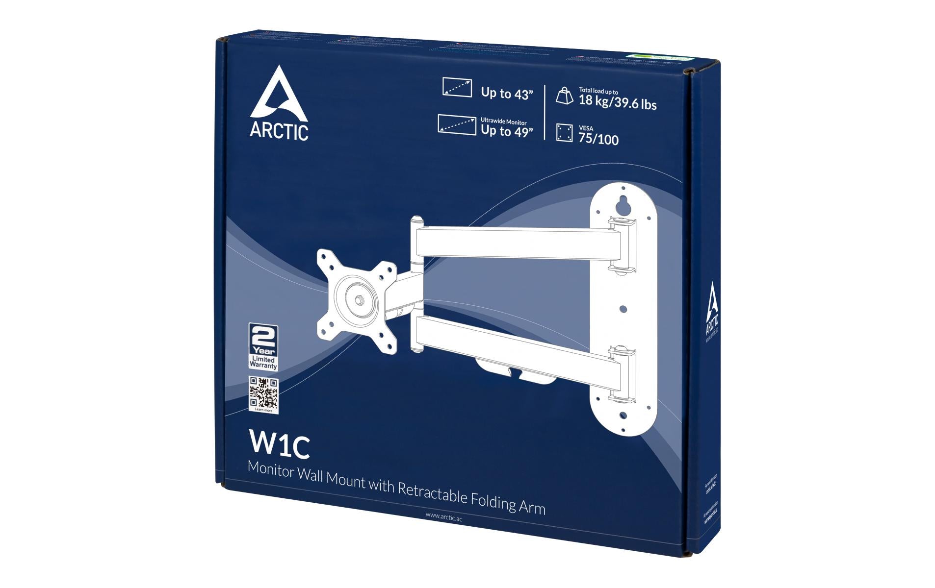 ARCTIC W1C – Monitor-Wandhalterung – 1 Monitor – bis 49" – VESA 75×75/100×100 mm – bis 18 kg/Monitor