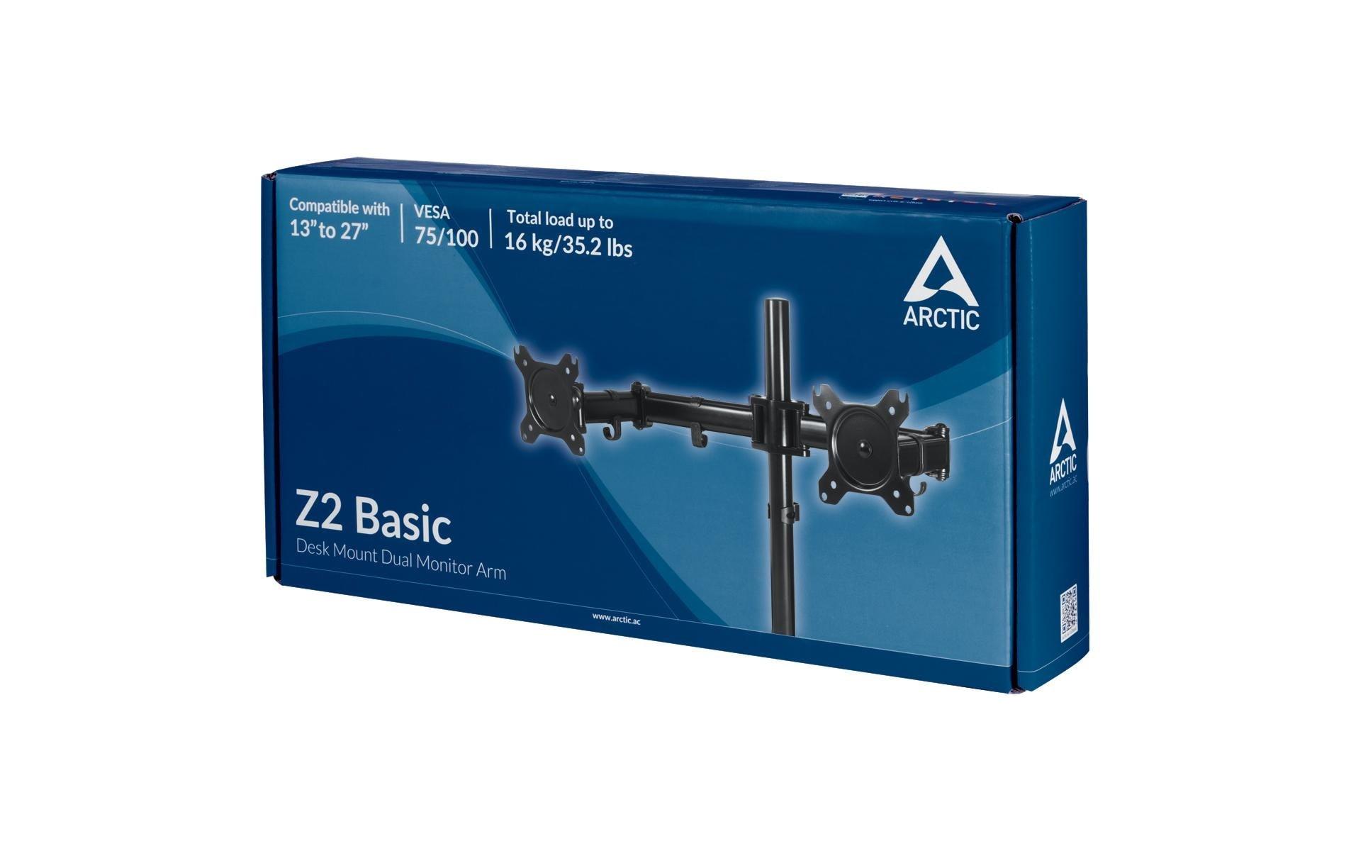 ARCTIC Tischhalterung, Dual, bis 25", VESA 75 × 75 mm, 16 kg, neigbar, schwarz