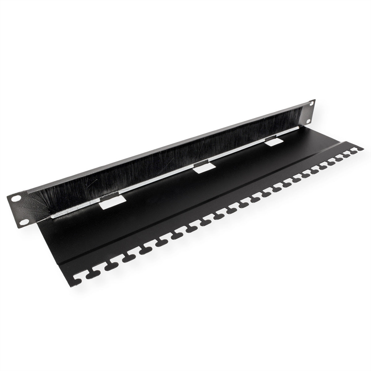 ROLINE 19" 1U Rangierpanel mit Bürstenleiste, inkl. Installations-Set, Stahl – Schwarz