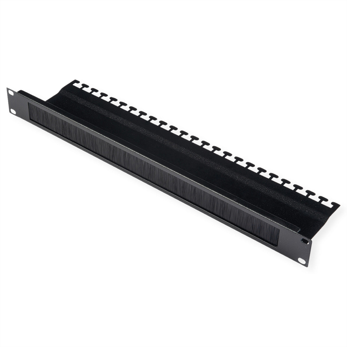ROLINE 19" 1U Rangierpanel mit Bürstenleiste, inkl. Installations-Set, Stahl – Schwarz