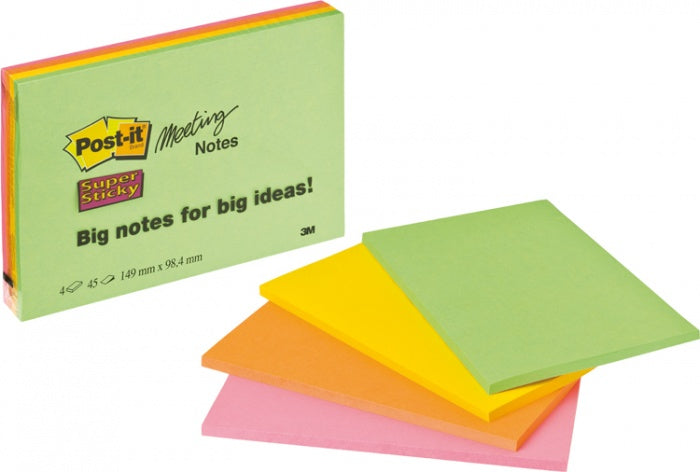 Post-it Super Sticky Haftnotizen – 149 × 98,4 mm – sortiert, 45 Blatt/Block, 4er-Pack