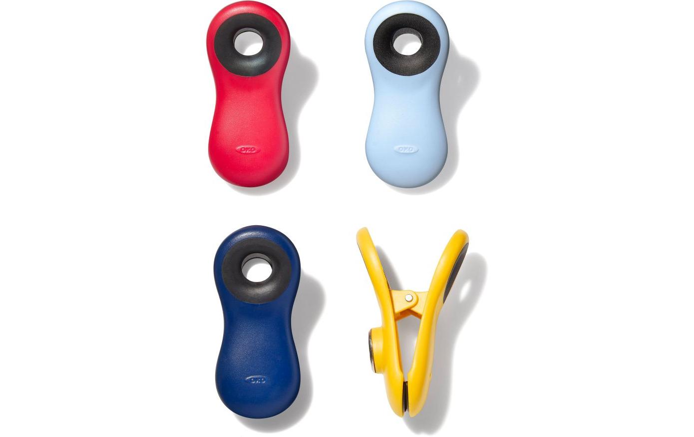 OXO Beutelverschlussclip 7,6 × 3,2 cm, Polypropylen (PP), 4 Stk., spülmaschinenfest, mehrfarbig