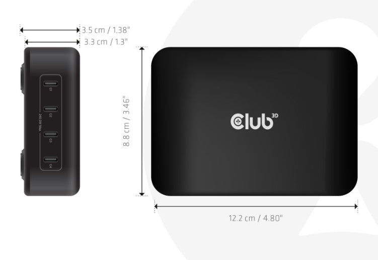 Club3D CAC-1918 Reiseladegerät 240 W GaN – 4 × USB-C, Schwarz