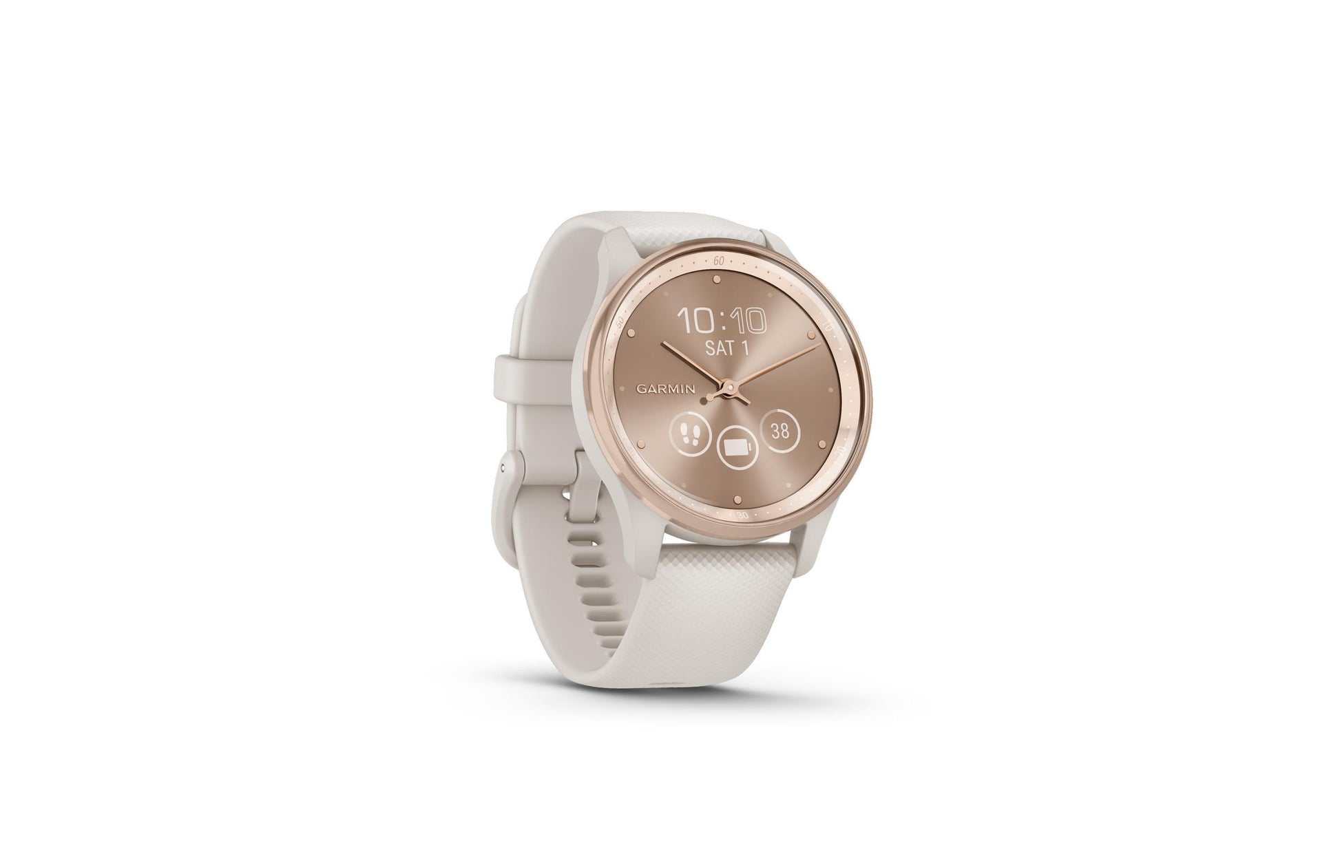 Garmin vivomove Trend – Smartwatch – 40 mm, GPS, Bluetooth, NFC, LCD, 5 ATM, Pfirsichgold, Weiss, Sportarmband
