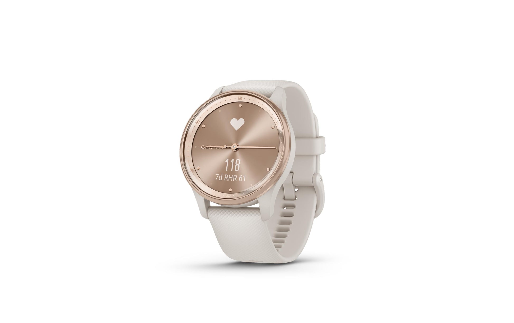 Garmin vivomove Trend – Smartwatch – 40 mm, GPS, Bluetooth, NFC, LCD, 5 ATM, Pfirsichgold, Weiss, Sportarmband