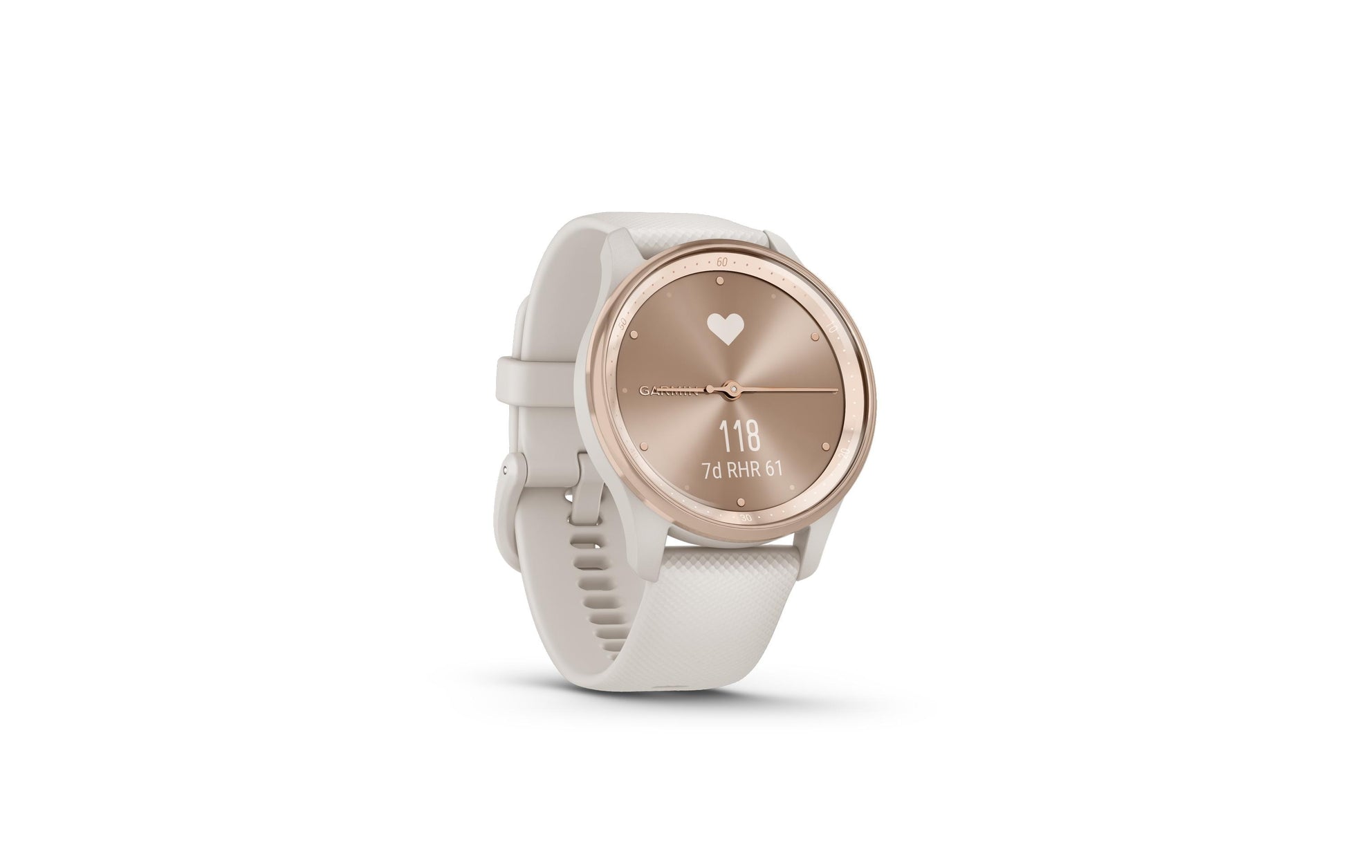 Garmin vivomove Trend – Smartwatch – 40 mm, GPS, Bluetooth, NFC, LCD, 5 ATM, Pfirsichgold, Weiss, Sportarmband