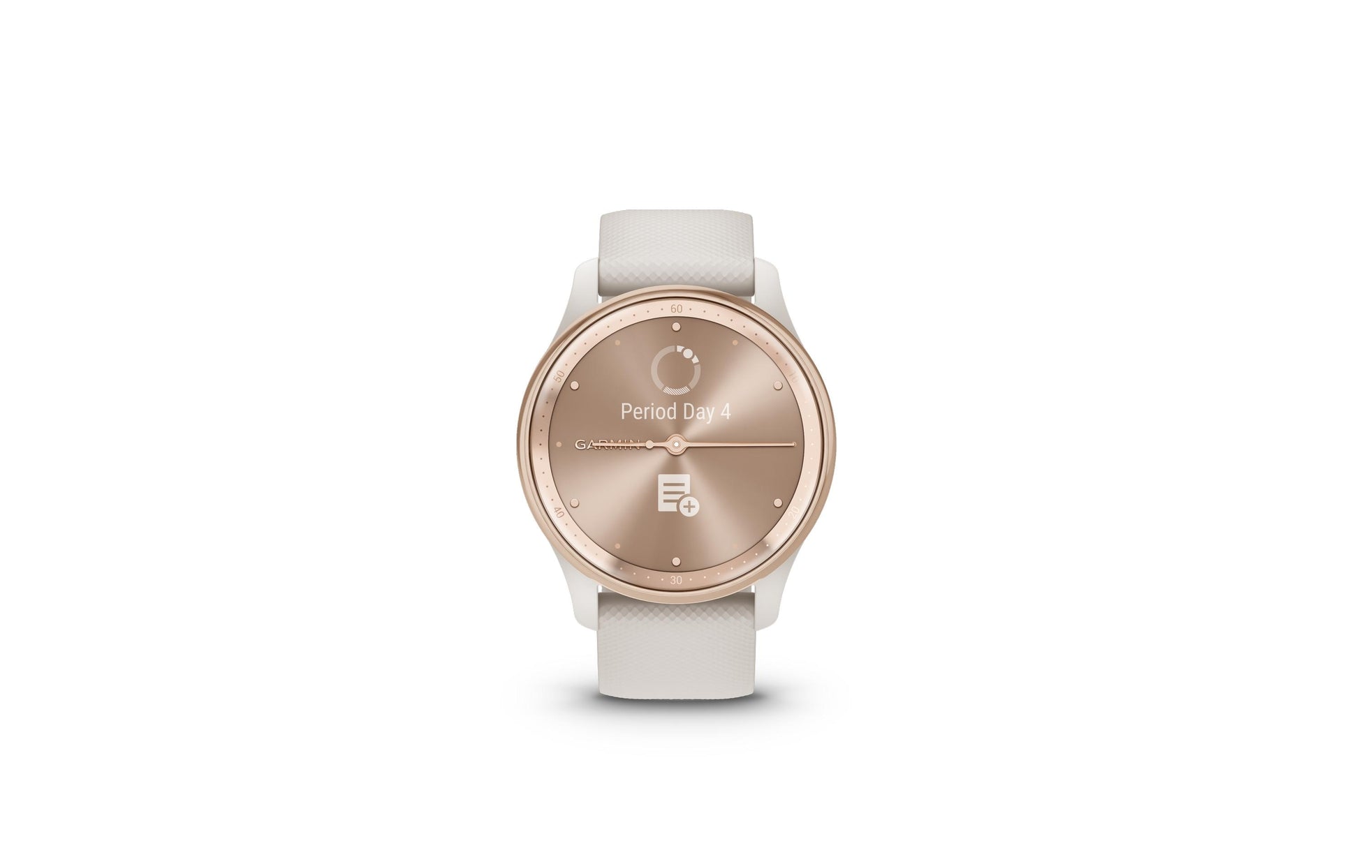 Garmin vivomove Trend – Smartwatch – 40 mm, GPS, Bluetooth, NFC, LCD, 5 ATM, Pfirsichgold, Weiss, Sportarmband
