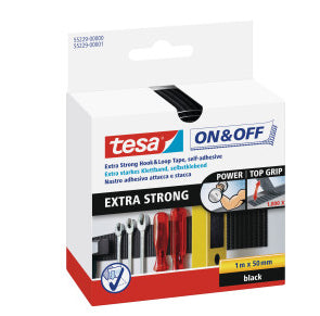 Tesa Montageband On&Off, extra stark – 50 mm × 1 m, schwarz