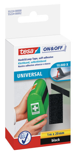 Tesa Montageband on&off, für Innen – 20 mm × 1 m, schwarz