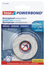 Tesa Montageband Powerbond, extra stark, für Spiegel – 38 mm × 5 m, weiss, bis 5 kg/10 cm