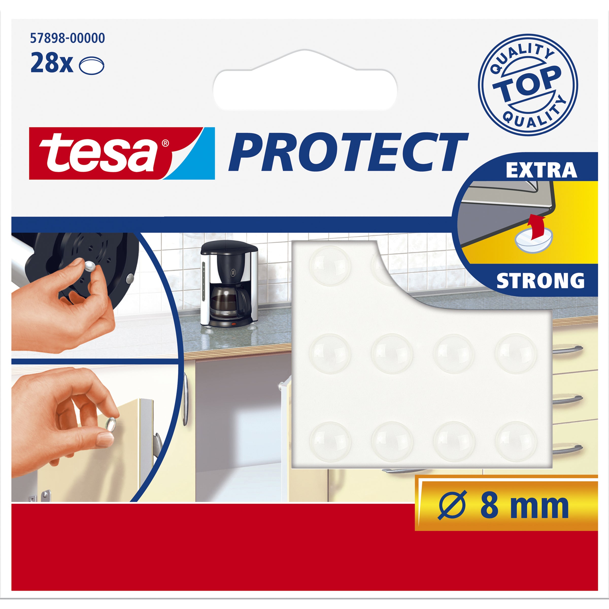 TESA Protect Türstopper Ø 8 mm – transparent, rund – selbstklebend – 28 Stück