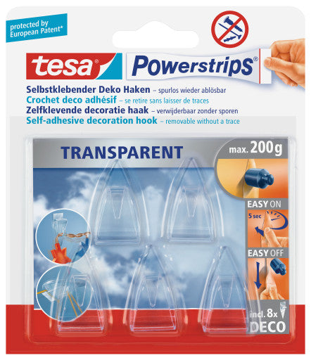 TESA Klebehaken – Kunststoff, Transparent, 1,9 × 3,4 × 1,4 cm – 5er-Pack