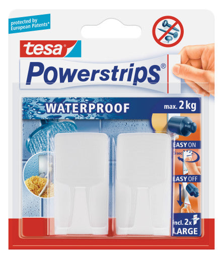 tesa Powerstrips Waterproof Wave Handtuchhaken – Klebemontage – 3,2 × 6,0 × 2,0 cm – Weiss – Kunststoff