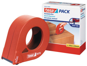 tesa Verpackungsbandabroller – für Rollenbreite bis 50 mm, für Bandlänge bis 66 m, mit Bremse, Metallmesser