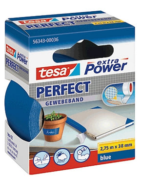TESA Verpackungsband – permanent, strukturiert, Zellwollgewebe/Kunststoff, 38 mm × 2,75 m, blau, Kern Ø 26 mm