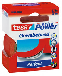 TESA Verpackungsband – permanent, strukturiert, Zellwollgewebe/Kunststoff, 38 mm × 2,75 m, rot, Kern Ø 26 mm