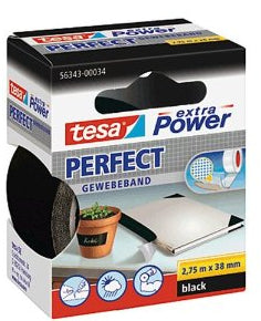TESA Verpackungsband – permanent, strukturiert, Zellwollgewebe, 38 mm × 2,75 m, schwarz, Kern Ø 26 mm